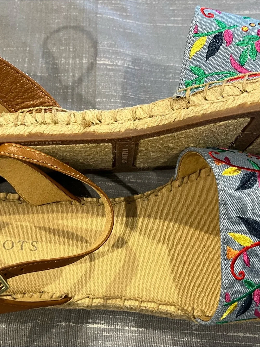 Talbots Light Blue Embroidered Floral Slingback Espadrilles
